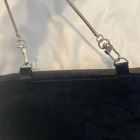 Elegant Black Feathered Rhinestone embellished velvet handbag EUC - Picture 11 of 13